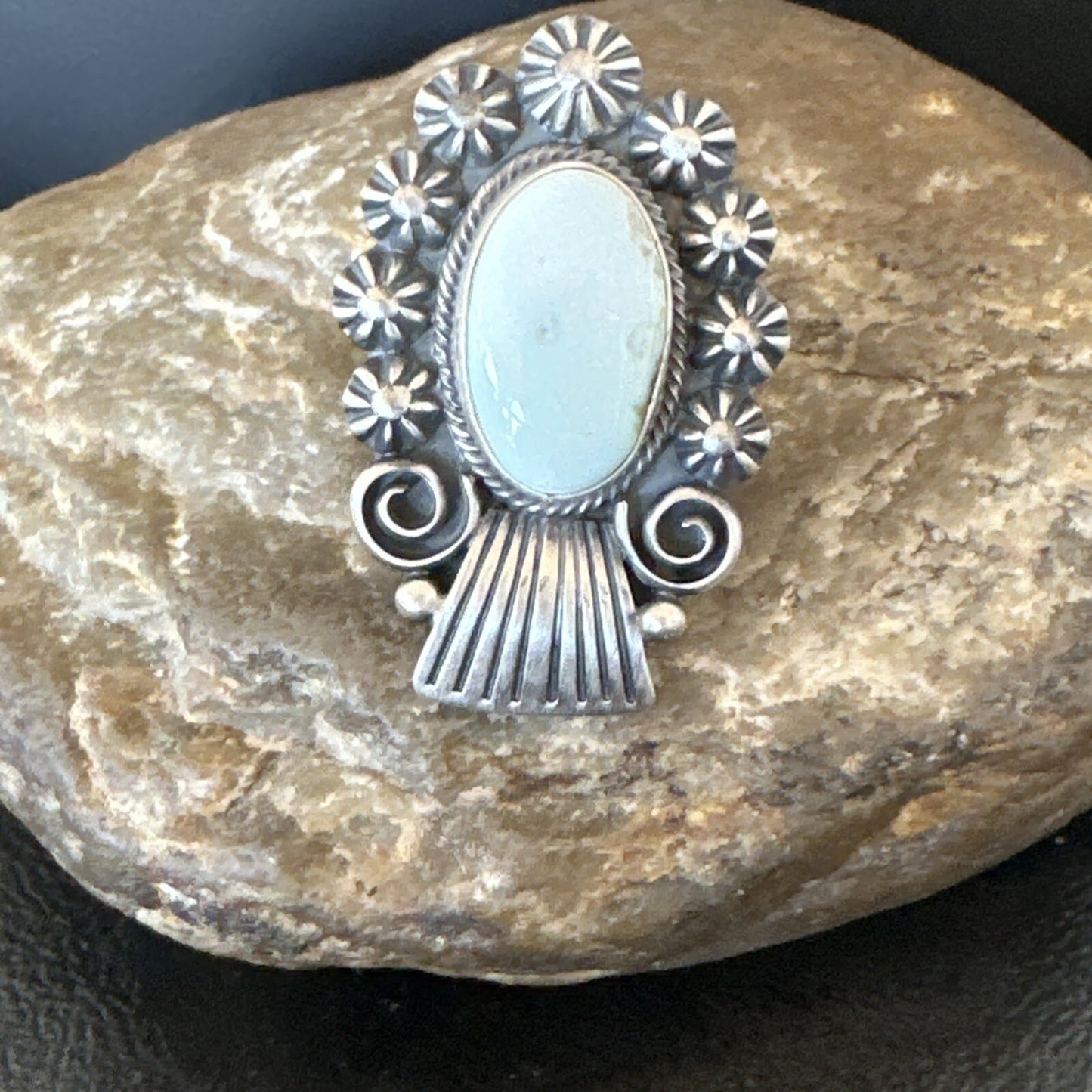 Women Blue Dry Creek Turquoise Navajo Sterling Silver Ring Sz 8.5 18615