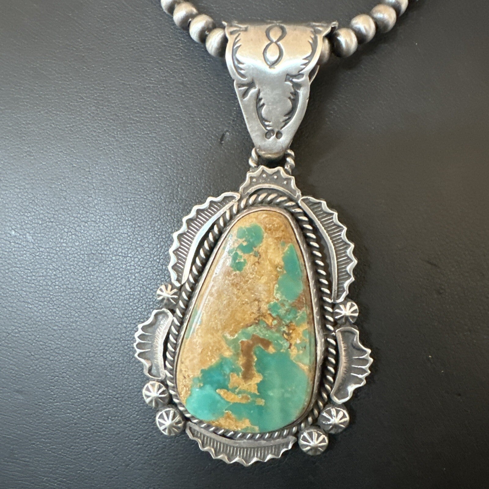 XL Green Royston Turquoise Pendant Navajo Sterling Silver Necklace 18224