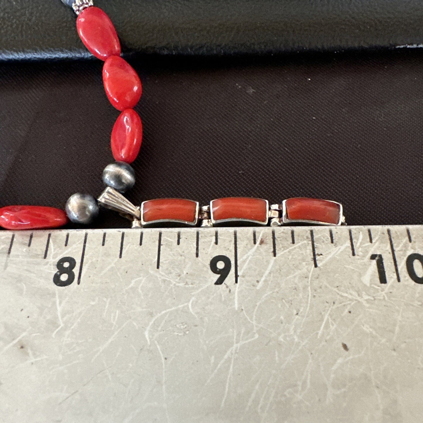 Red Coral Pendant Navajo Pearls Sterling Silver Necklace 23" 18363