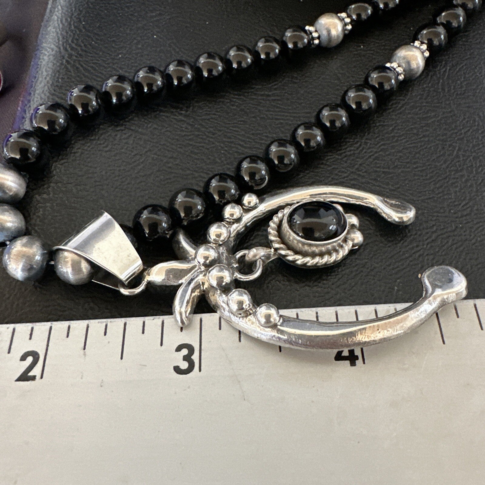 Mens Black Onyx Naja Pendant Navajo Pearls Sterling Silver Necklace 23” 17686