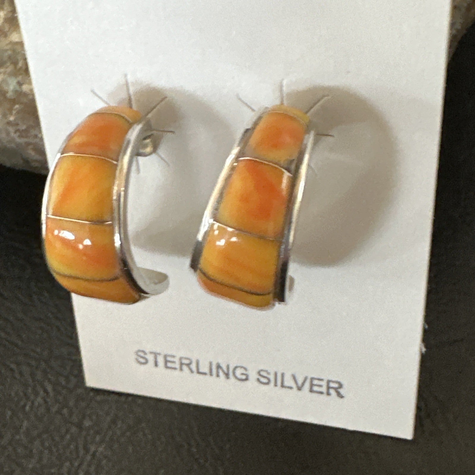Gold Orange Spiny Oyster Navajo Sterling Silver Earrings 19260