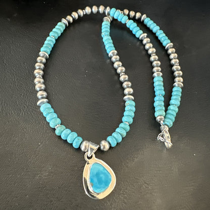 WoMens Blue Kingman Turquoise Pendant Navajo Sterling Silver Necklace 21" 17965
