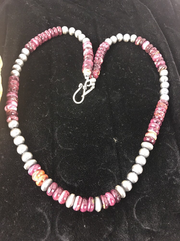 Navajo Sterling Silver Beads Purple Spiny Oyster 8 mm Bead Necklace 99507