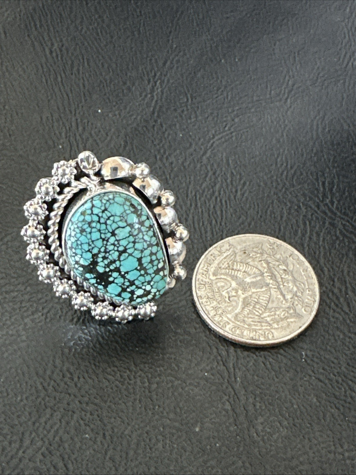 Navajo Sterling Silver Spiderweb Turquoise Ring Sz 8 19617