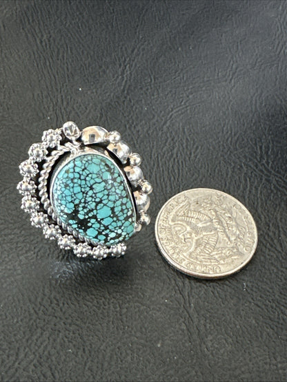 Navajo Sterling Silver Spiderweb Turquoise Ring Sz 8 19617
