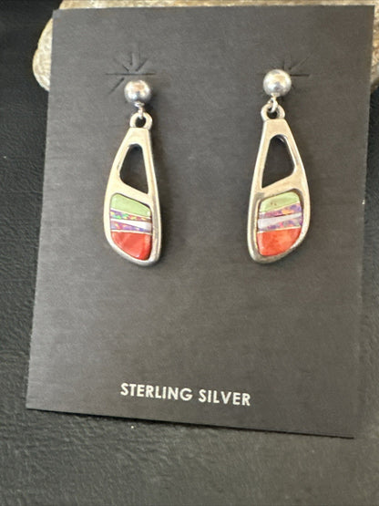 Southwestern Sterling Silver Multicolor Gaspeite Opal Inlay Earrings 4436