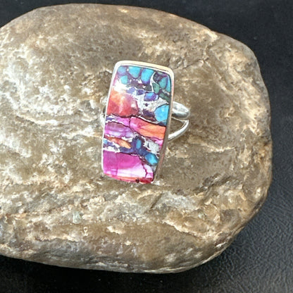 Blue Turquoise Spiny Oyster Southwestern Sterling Silver Ring Size 9 18466