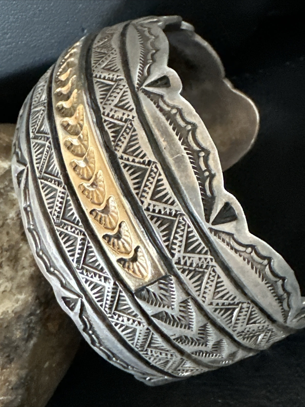 Mens Navajo Sterling Silver 14K Gold Cuff Bracelet 18145