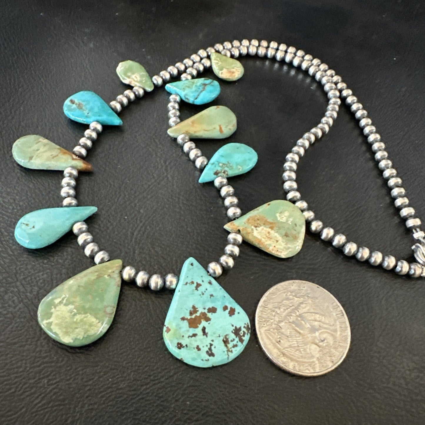 Blue Green Turquoise Navajo Pearls Sterling Silver 20" Necklace 19245