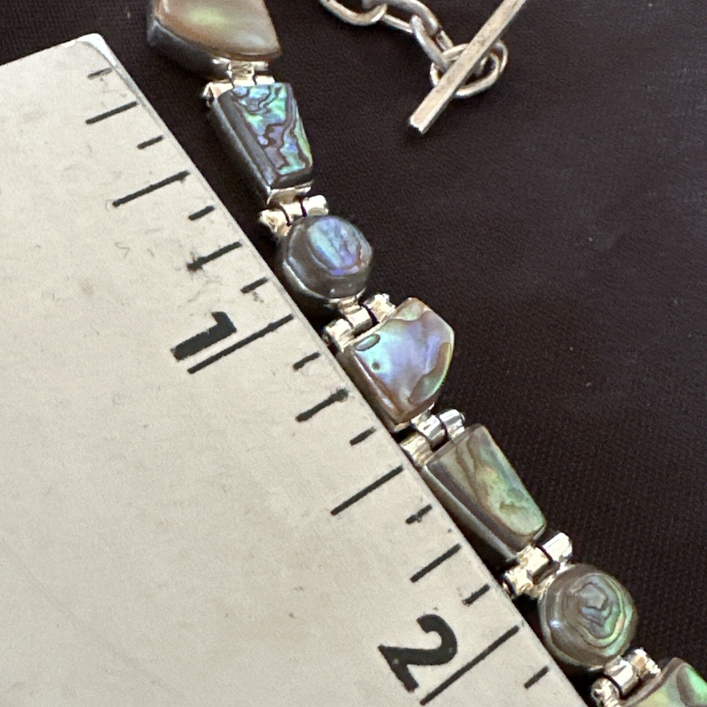 Pava Shell Navajo Old Pawn Sterling Silver Link Bracelet 8" 18131