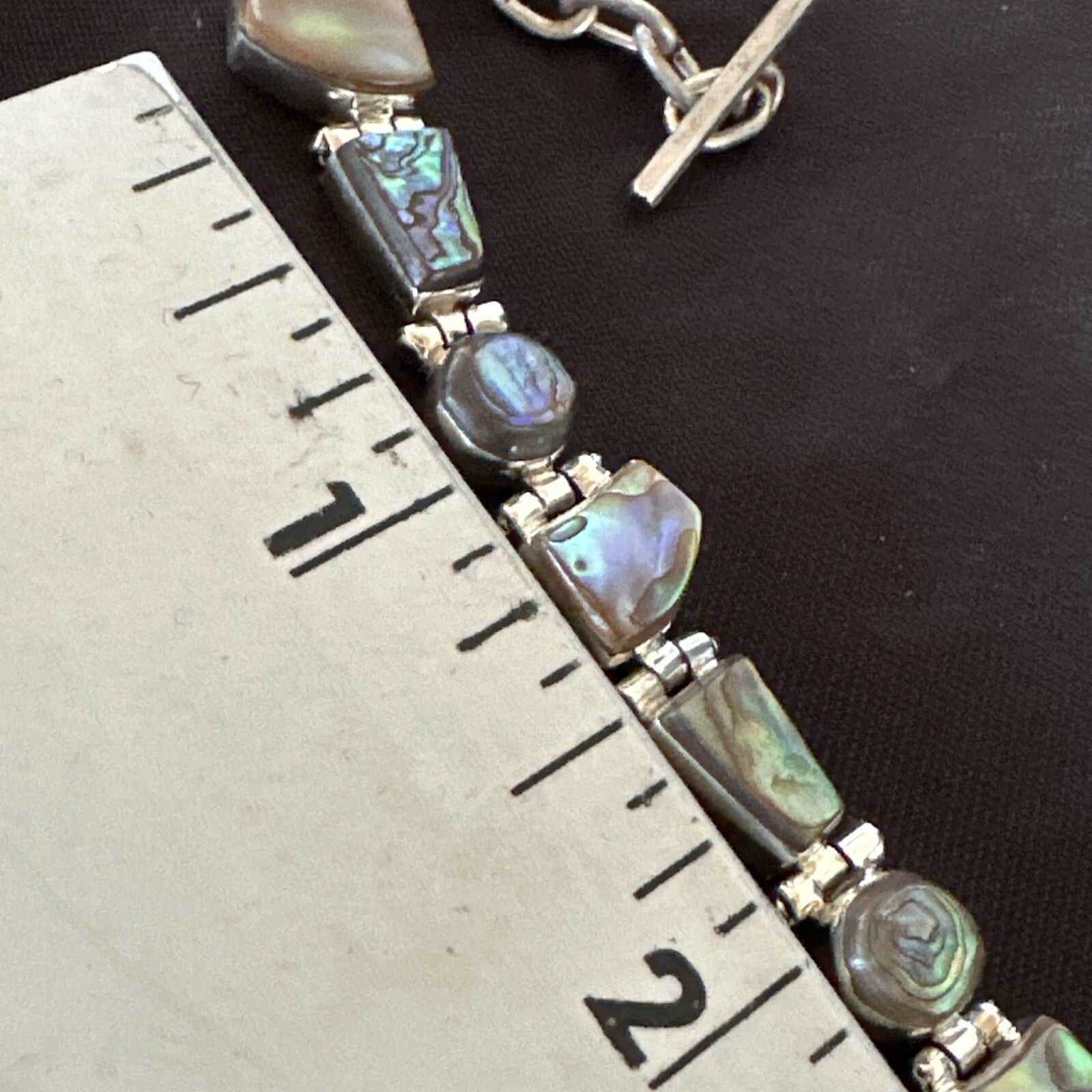 Pava Shell Navajo Old Pawn Sterling Silver Link Bracelet 8" 18131