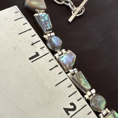 Pava Shell Navajo Old Pawn Sterling Silver Link Bracelet 8" 18131