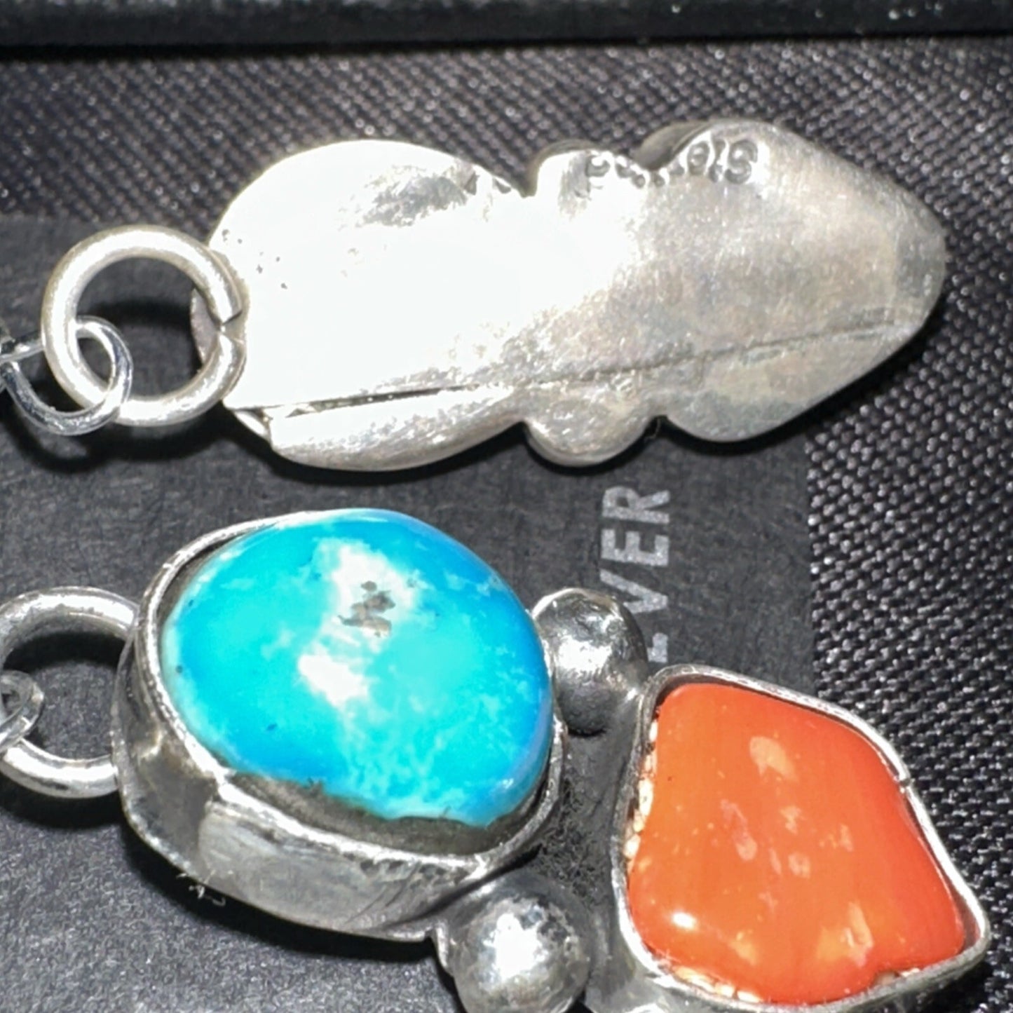 Blue Turquoise Red Coral Sterling Silver Navajo Dangle Earrings 18843
