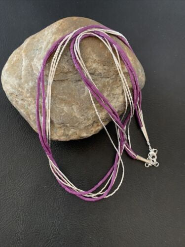 Sugilite Tube Beads Heishi Necklace | 5-Strand Liquid Sterling Silver | 2180