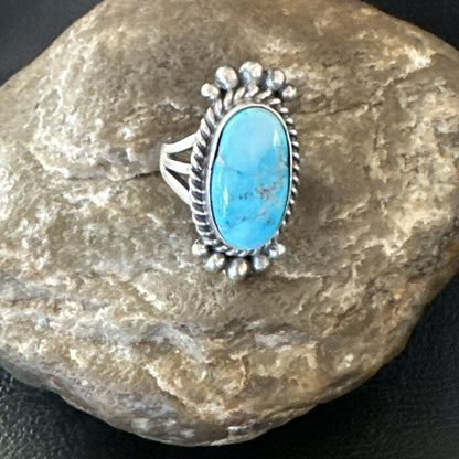 Blue Kingman Turquoise Native American Navajo Sterling Silver Ring Size 6 18594