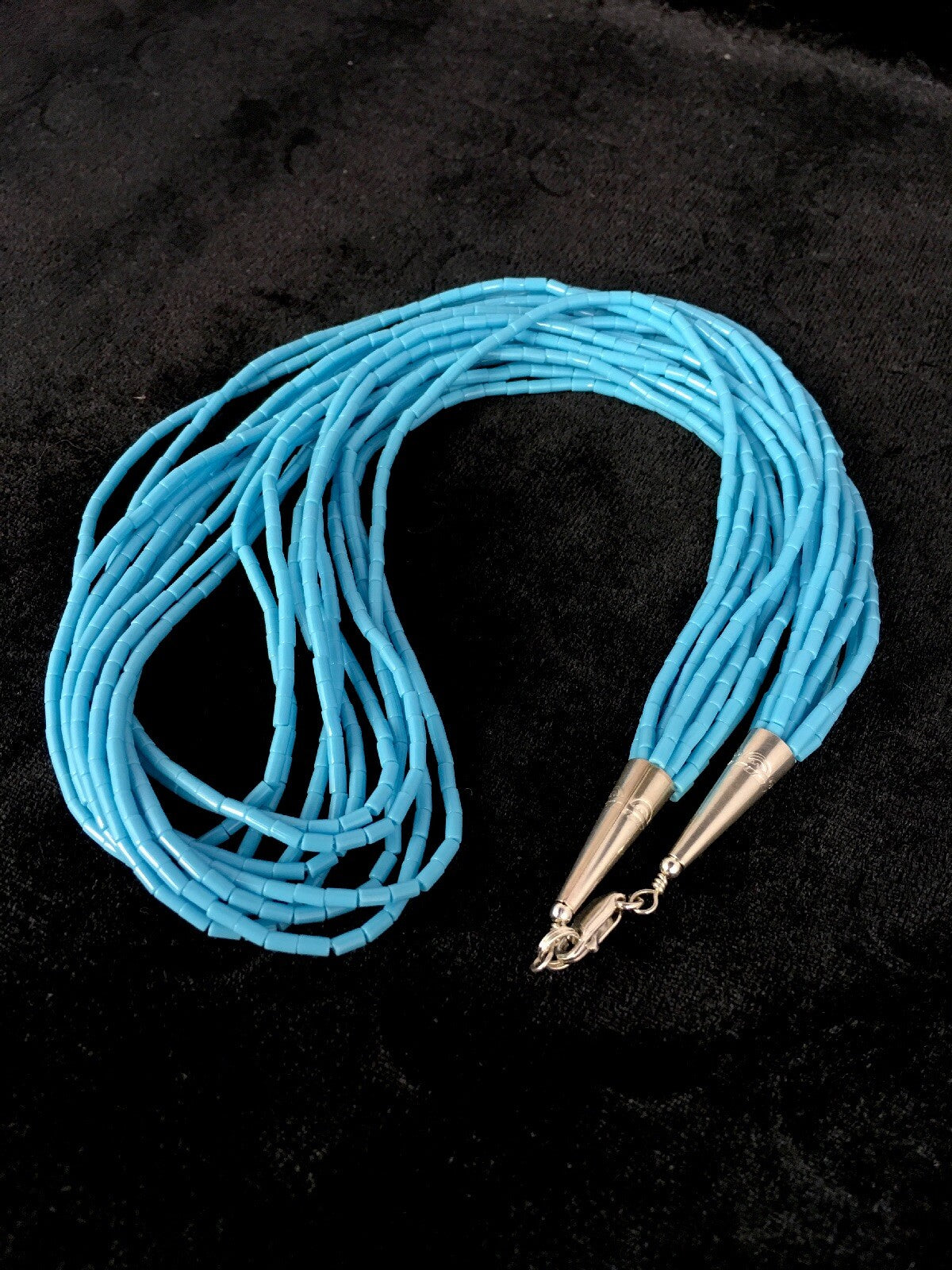 Southwestern Blue Turquoise Heishi 10St Sterling Silver Necklace 19” 8872