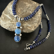 Handmade Blue Lapis Cluster Pendant NavajoSterling Silver Necklace 2" | Authentic Native American Handmade | 19655