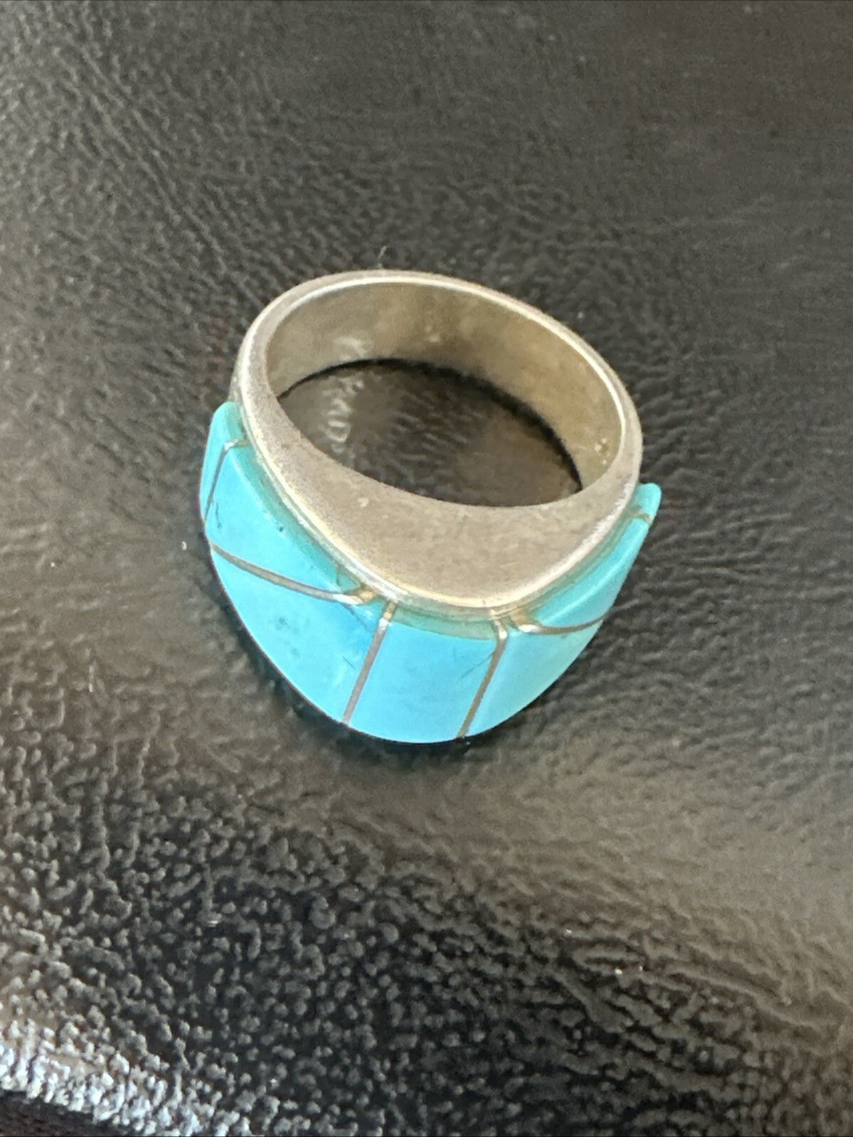 Blue Turquoise Native Navajo Sterling Silver Inlay Band Ring Size 7 18814