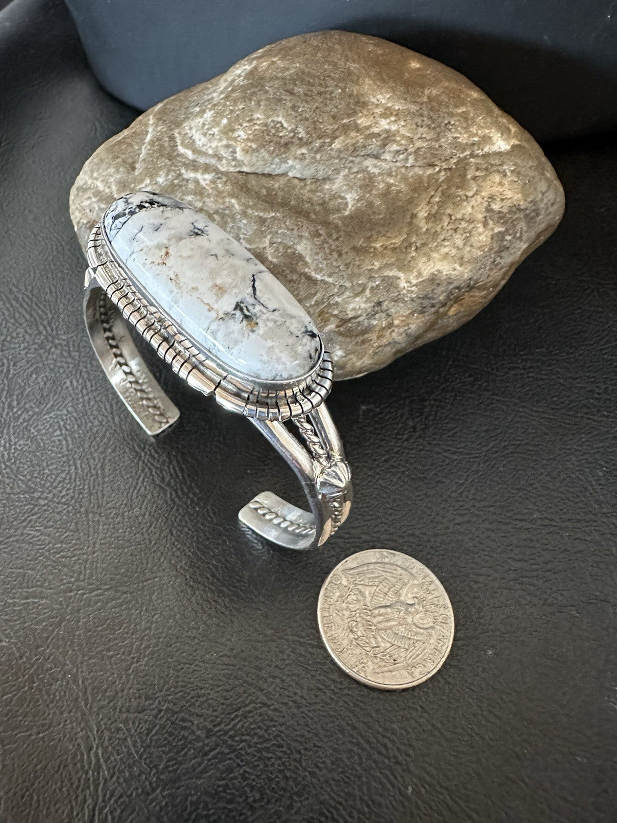 White Buffalo Turquoise Navajo Sterling Silver Cuff Bracelet 7" 19381