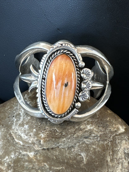 Orange Spiny Oyster Navajo Sterling Silver Cuff Bracelet 17703