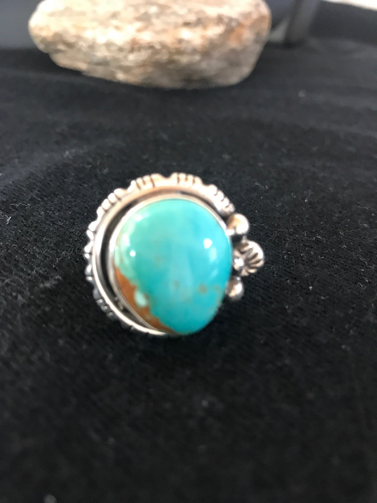 Blue Mountain Pilot Turquoise Navajo Sterling Silver Ring Size 9 8242