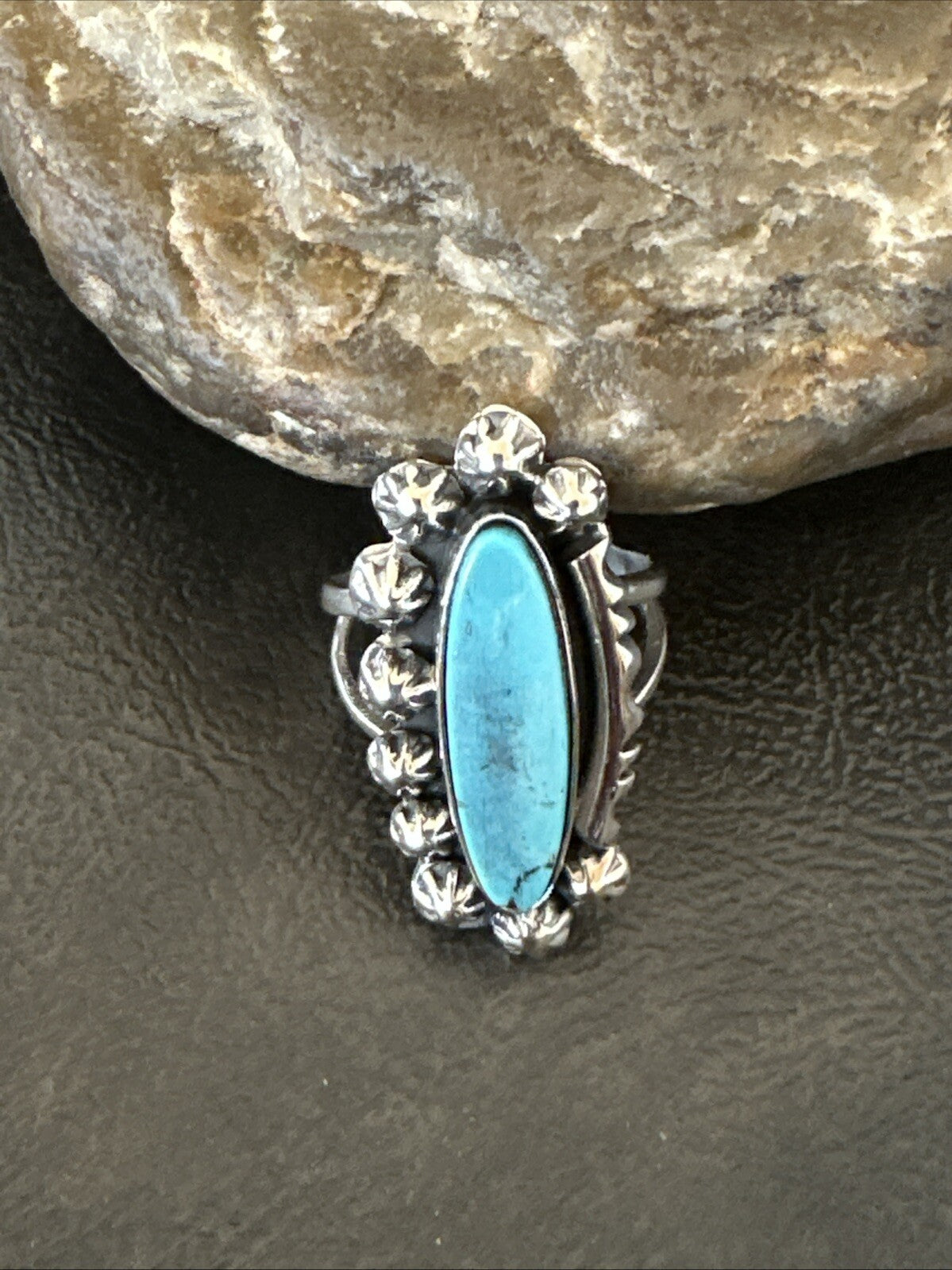 Blue Kingman Turquoise Native American Navajo Sterling Silver Ring Size 8 18634