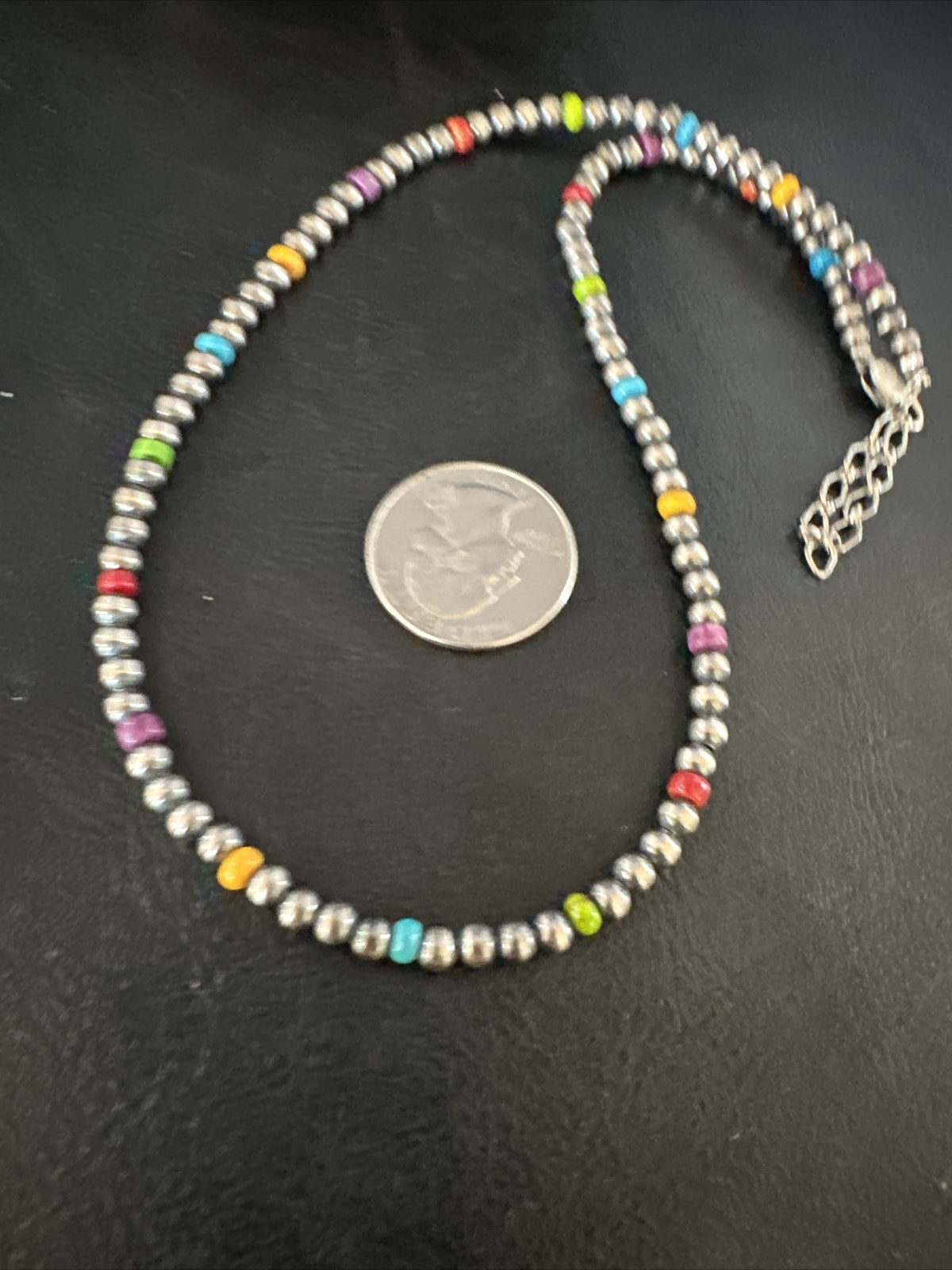 Multicolor 4mm Navajo Pearls Sterling Silver 18"  Necklace 94318