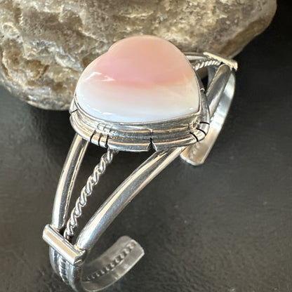 Heart Pink Conch Navajo American Sterling Silver Cuff Bracelet 7.25” 19282