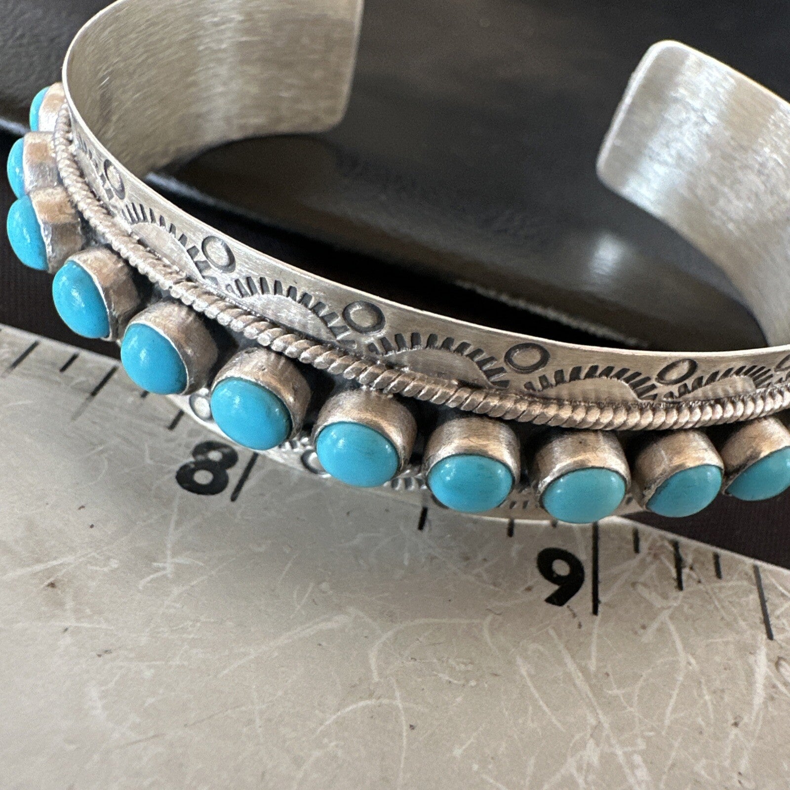 Mens Womens Kingman Turquoise Navajo Sterling Silver Cluster Cuff Bracelet 18865