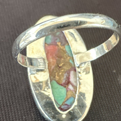 Blue Turquoise Spiny Oyster Southwestern Sterling Silver Ring Size 8 18428