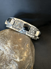 Men's Women's Navajo Black Onyx Cluster Cuff Bracelet 7.75" | Sterling Silver | Authentic Native American Handmade | 19431