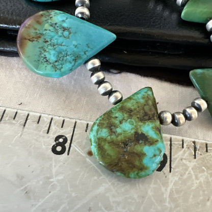 Blue Green Turquoise Teardrop Navajo Pearls Sterling Silver Necklace 14390