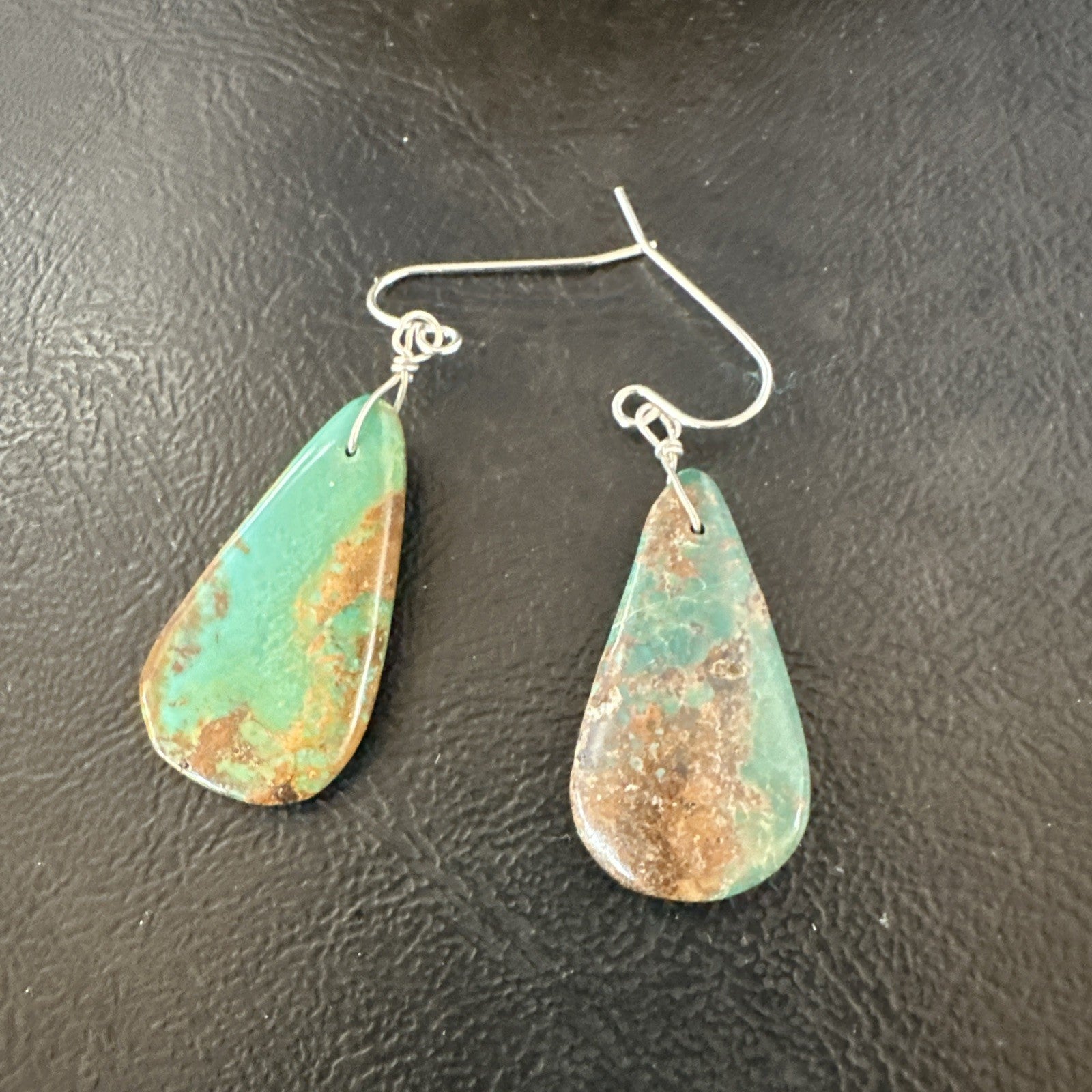 Green Turquoise Teardrop Sterling Silver Beads Navajo Earrings 1" 19041