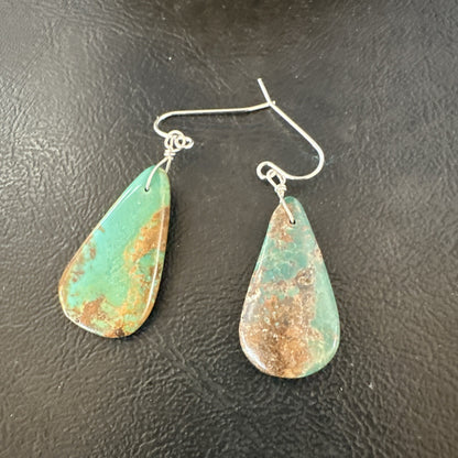 Green Turquoise Teardrop Sterling Silver Beads Navajo Earrings 1" 19041