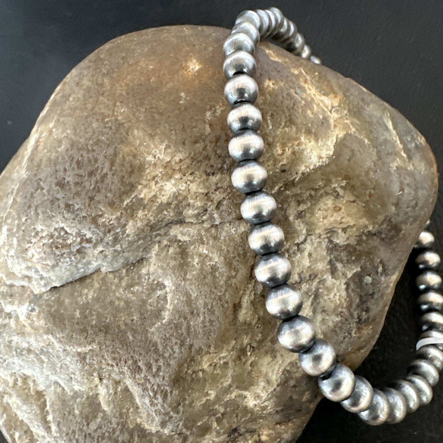 Stretch Navajo 5mm Beads 8” Sterling Silver Bracelet 90503