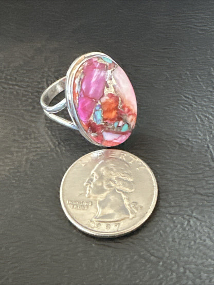 Blue Turquoise Purple Spiny Oyster Navajo Sterling Silver Ring Size 10 18203
