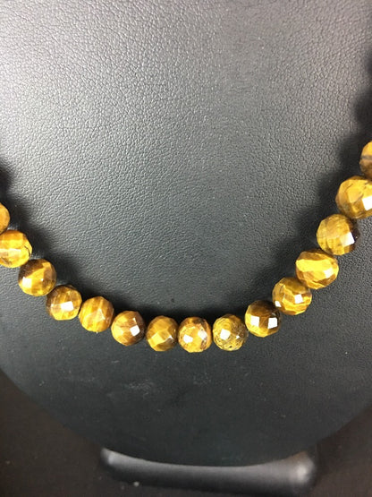 Native American Indian 8 mm Tiger's Eye with Sterling Silver Necklace 10095
