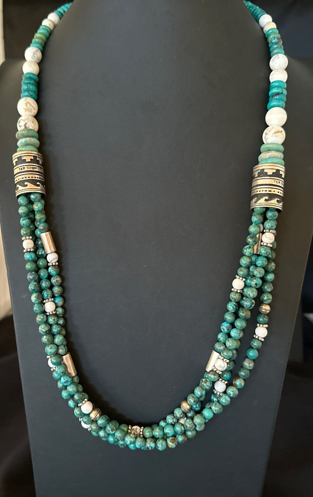Tommy & Rosita Singer T R Sterling Silver Turquoise 4 Strand Necklace 30” 19758