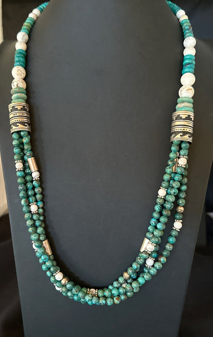 Tommy & Rosita Singer T R Sterling Silver Turquoise 4 Strand Necklace 30” 19758