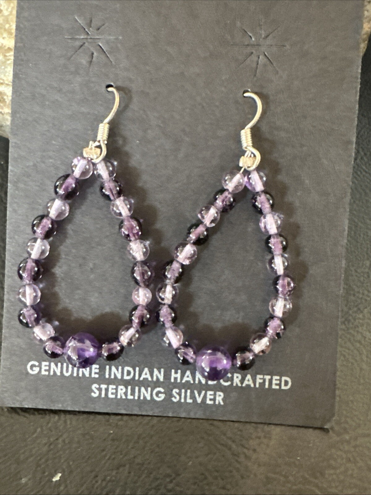 Purple Amethyst Bead Navajo Sterling Silver 1" Earrings 18639