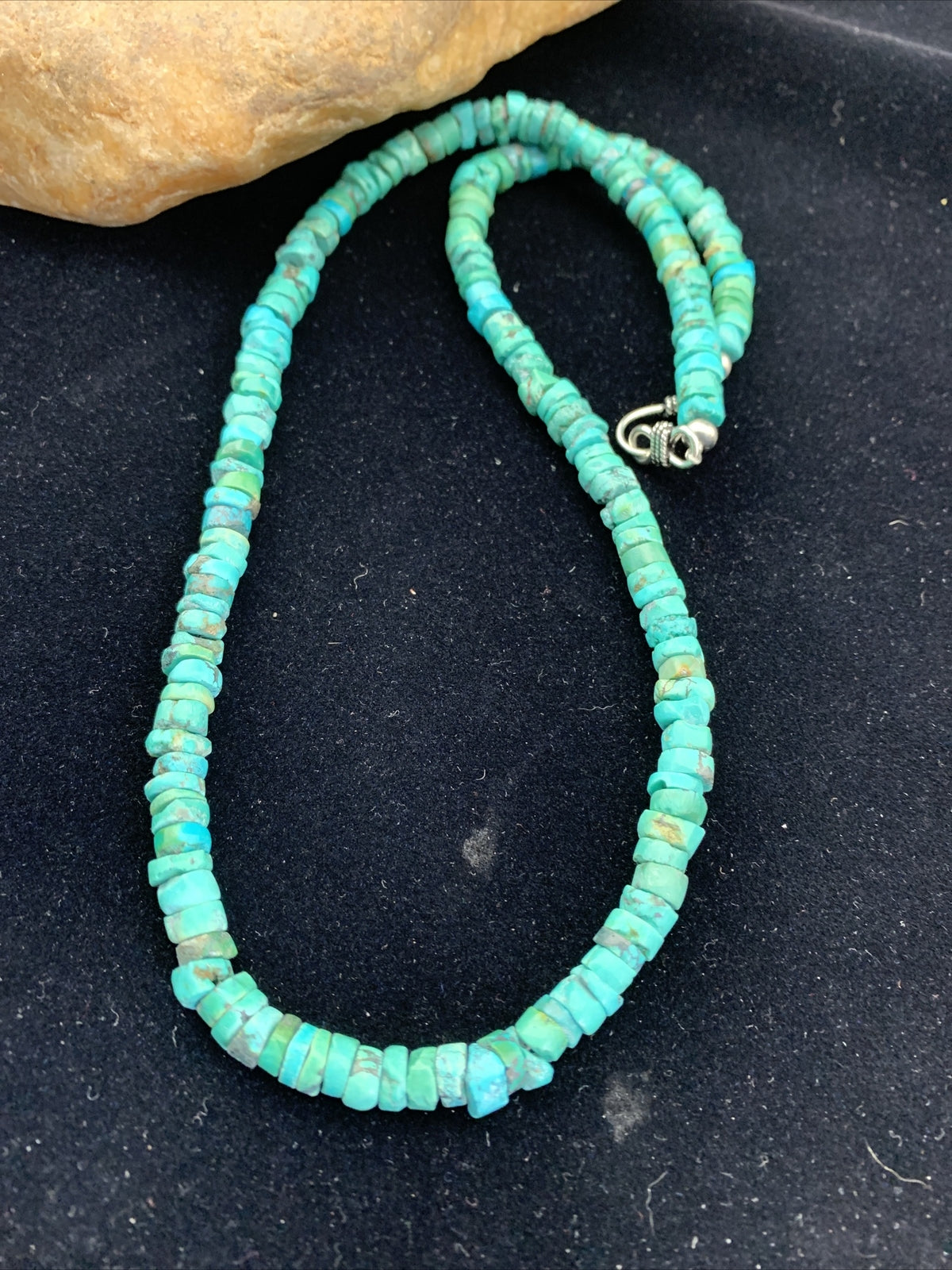 Blue Turquoise 7mm Heishi Sterling Silver Bead Necklace 20" 1741