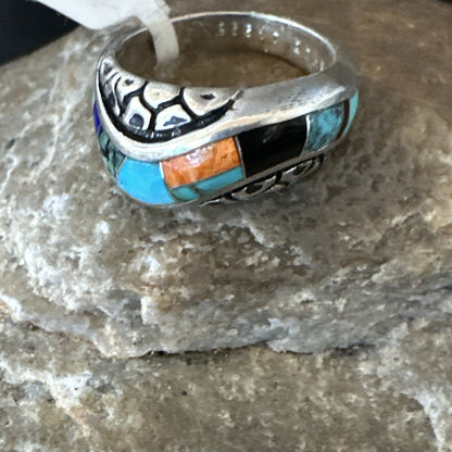 MultiColor Navajo Sterling Turquoise Spiny Oyster Inlay Ring Sz 6.5 18708