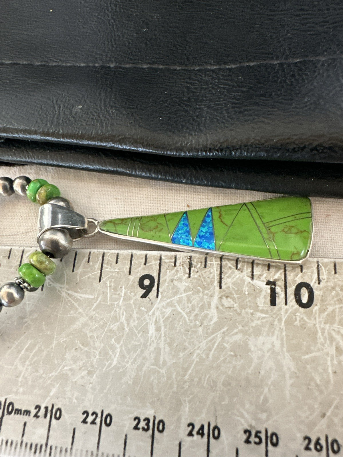 Blue Green Turquoise  Gaspeite Pendant Navajo Sterling Silver Necklace 19665