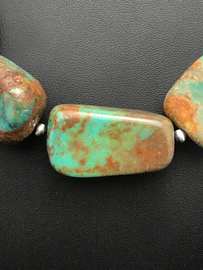 Chunky Green Nugget Turquoise Navajo Sterling Silver Necklace 23" 3216