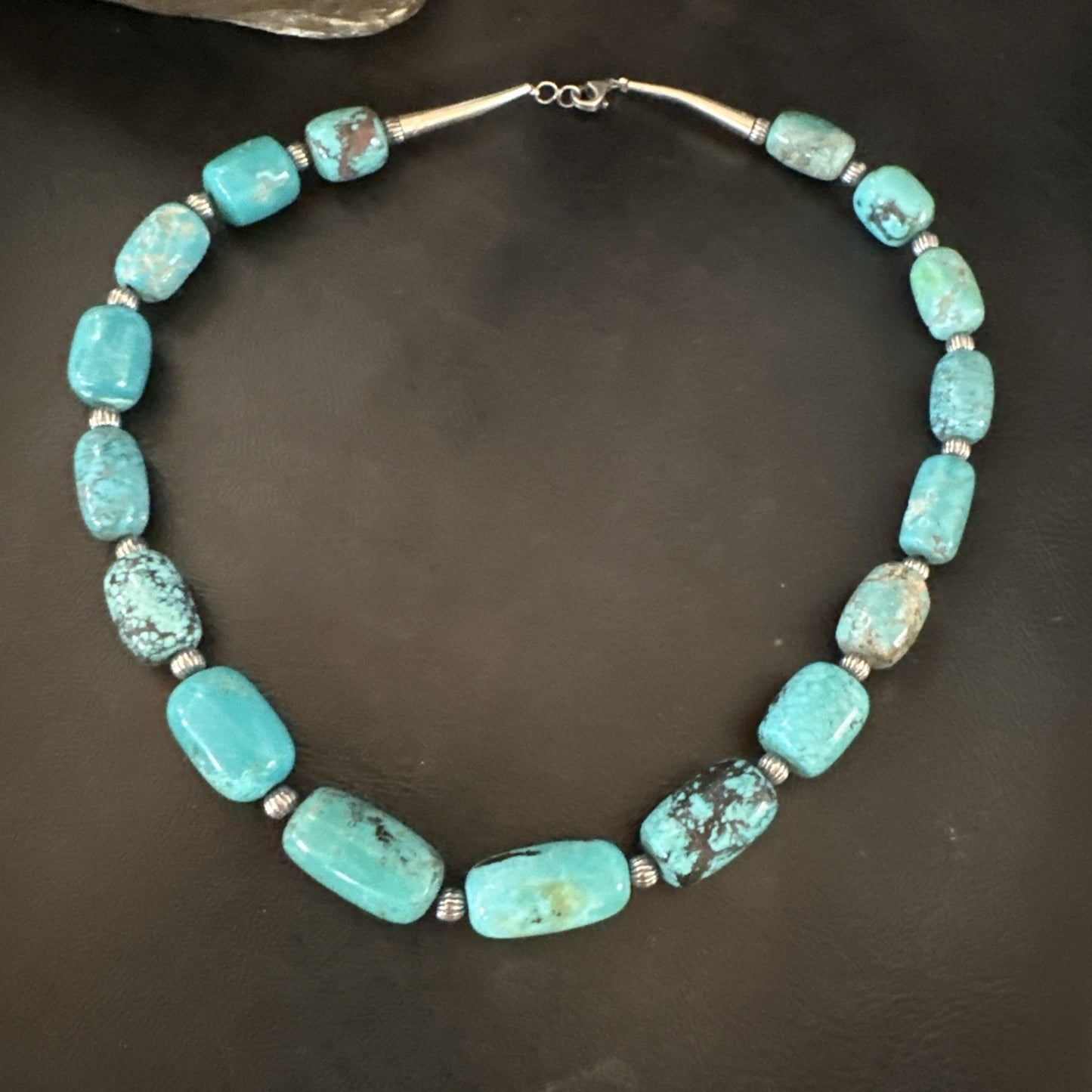 Mens Womens Blue Nugget Turquoise Navajo Sterling Silver Necklace 17.5” 19688