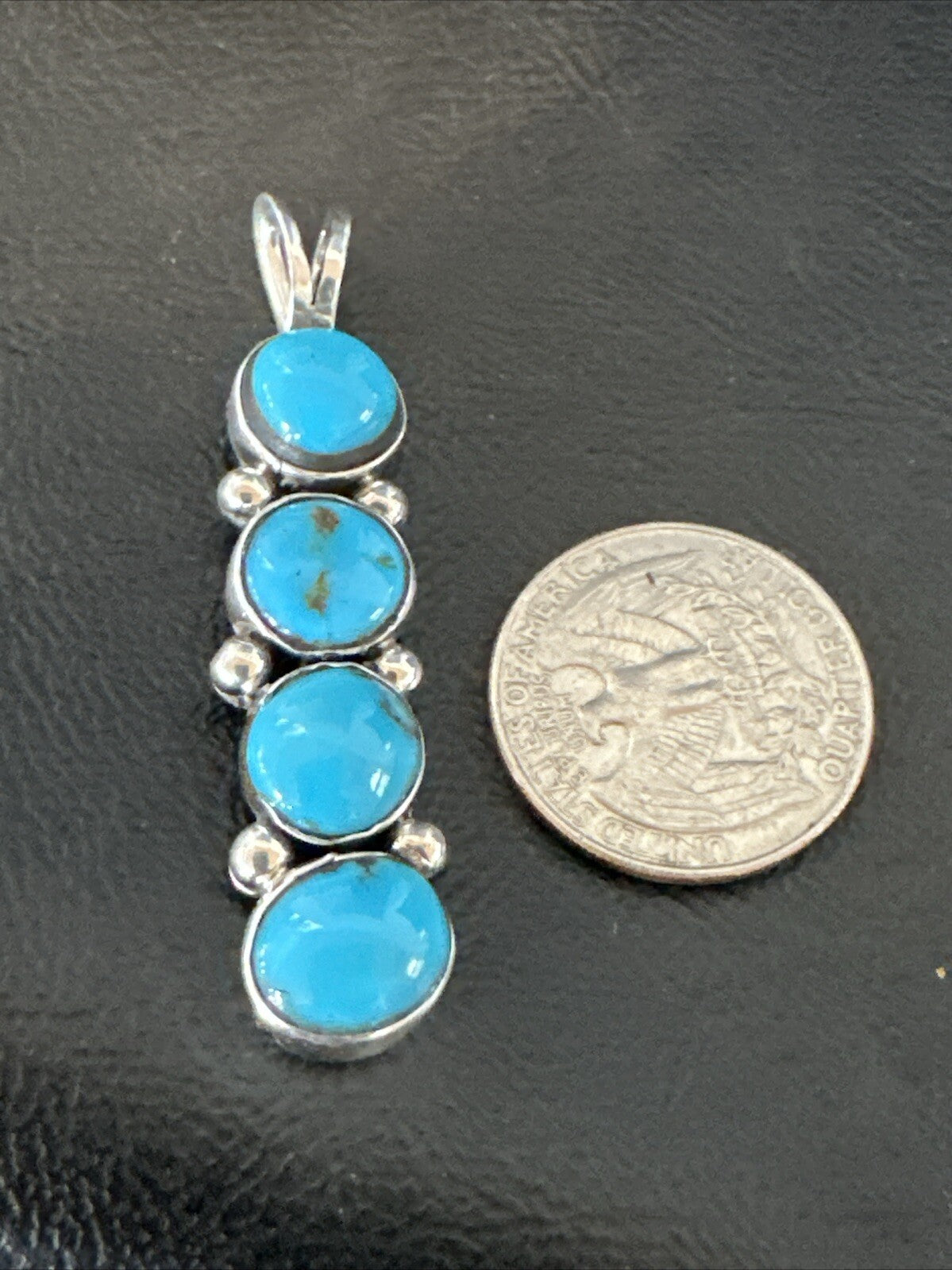 Robin Egg Turquoise 4 Stone Navajo Sterling Silver Cluster Pendant 18336