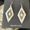White Mother of Pearl Navajo Dangle Inlay Earrings | Sterling Silver | Authentic Native American Handmade | 19014