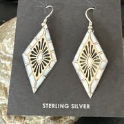 White Mother of Pearl Navajo Dangle Inlay Earrings | Sterling Silver | Authentic Native American Handmade | 19014