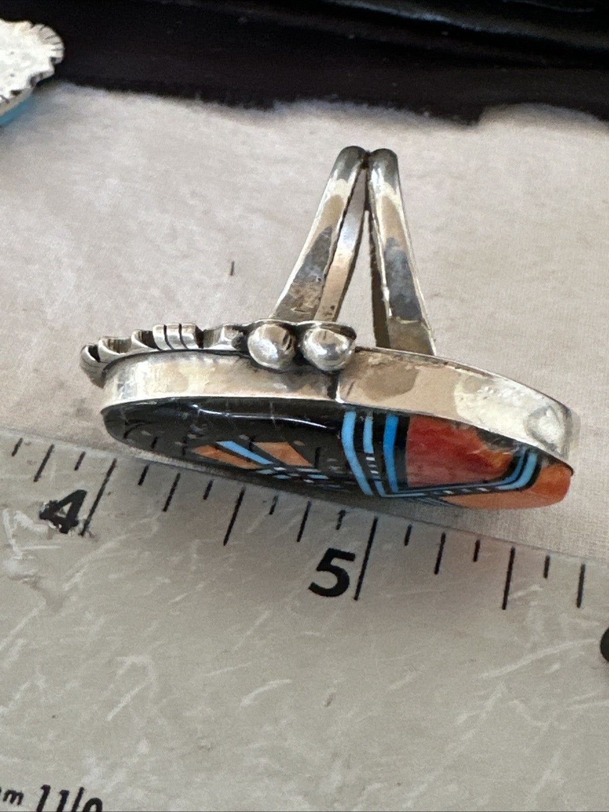 Onyx Turquoise Spiny Navajo Cosmic Inlay Sterling Silver Ring Size 10 19783