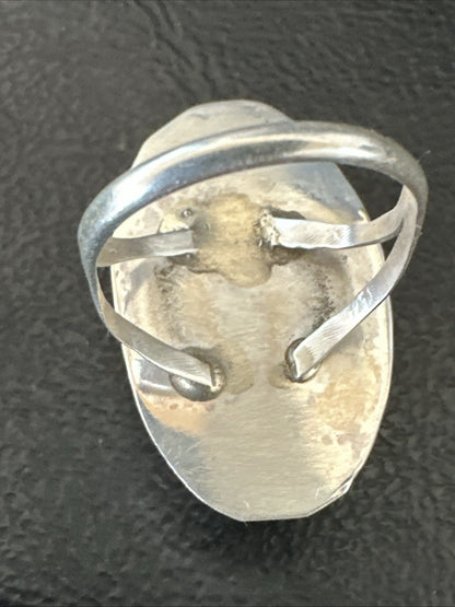 Black White Buffalo Turquoise Navajo Sterling Silver Ring Size 7 19806